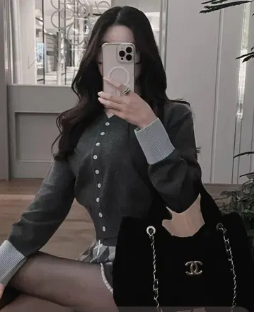 Darich 포인트 컬러 니트 가디건 그레이