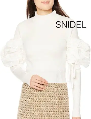 SNIDEL 개더 퍼프 콤비 니트 풀오버