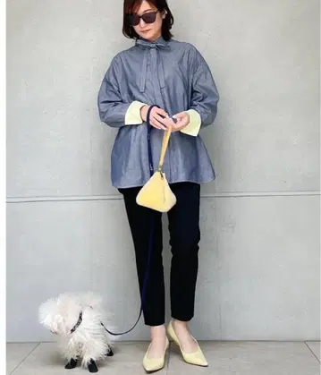 yori 리본 타이 와이드 셔츠 2024SP 인디고 블라우스