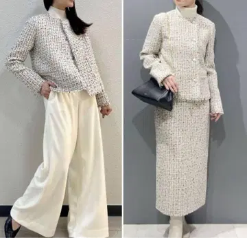 띠어리 럭스 새상품급 트위드 노카라 자켓 멀티
