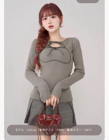 Darich 포인트 체크 니트 미니 원피스