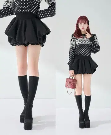 다리치 볼륨 벌룬 미니 스커트 블랙