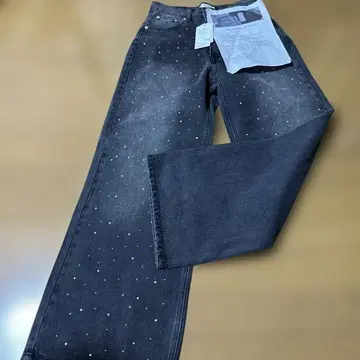 비즈 장식 블랙 데님 팬츠 M