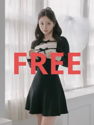 Darich 리본 퍼 플레어 니트 미니 원피스