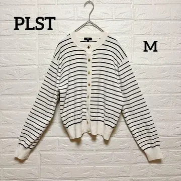 PLST 플라스테 보더 가디건 네이비 x 화이트 M 사이즈