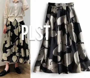 플라스테 PLST 현행 볼륨감 에어리 플라워 프린트 플레어 스커트