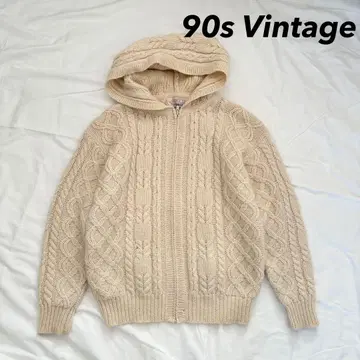 90s 빈티지 아란 니트 지퍼 후드티