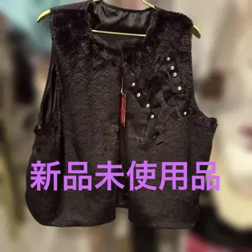 안도라부 블랙 에코 퍼 베스트 리본 장식 미사용 새상품