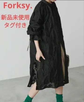 폴쿠시 시어 자카드 캔디 슬리브 튜닉 셔츠 원피스