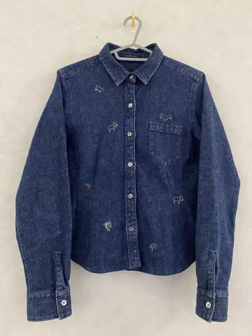 NON NO 데님 셔츠 사이즈 M 여성용 개 자수 마 혼방