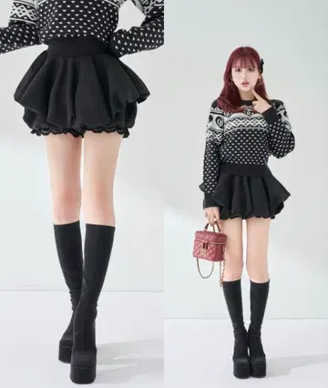 [라스트 1점] 다리치 볼륨 벌룬 미니 스커트 블랙