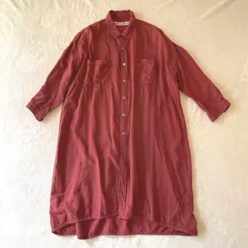 Brocante 롱 튜닉 셔츠 원피스 7부 소매 코튼 울