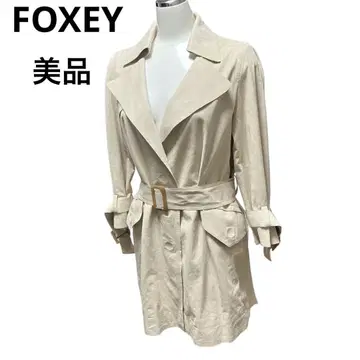 새상품급 FOXEY 폭시 인조 가죽 싱글 트렌치코트 스웨이드