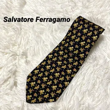 Salvatore Ferragamo 고급 실크 넥타이 베어 곰 올 패턴