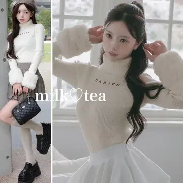 택 포함 새상품 다리치 스무스 퍼 리브 니트탑 아이보리