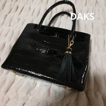 새상품 DAKS 가죽 토트백 악어 엠보싱 블랙 태슬 일본제