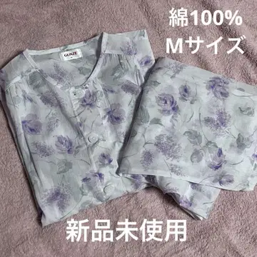 새상품 GUNZE 군제 면 100% 보라색 꽃무늬 라벤더 반팔 롱 바지