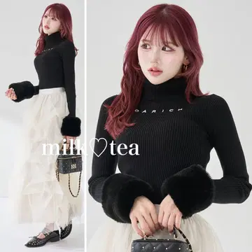 택 포함 새상품 다리치 스무스 퍼 리브 니트탑 블랙
