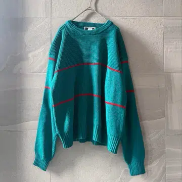 90s 니트 '에메랄드 x 레드' L-size
