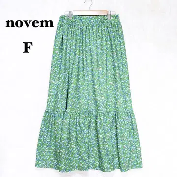 novem 롱 스커트 꽃무늬 F 올 패턴 허리밴딩 티어드 걸리시