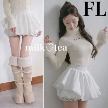 택 포함 새상품 다리치 볼륨 벌룬 미니 스커트 화이트 FL