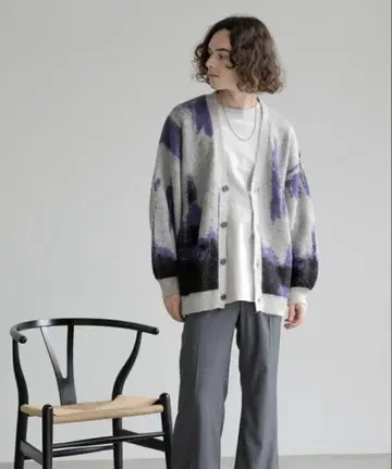 HARE 추상 컬러 모헤어 가디건
