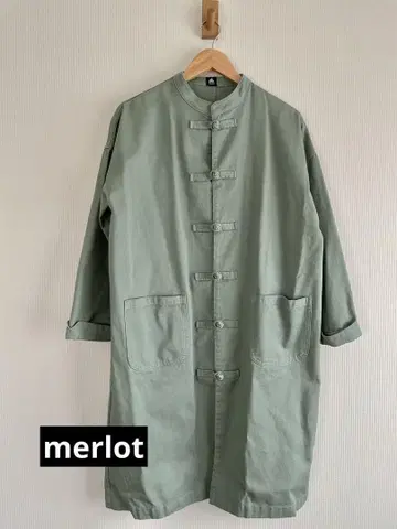 멀로 롱 기장 코트 차이나 버튼 카키 여성용