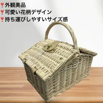 꽃무늬 안감 부착 바스켓백 피크닉풍 핸드백 내추럴 베이지