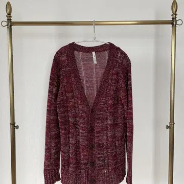 glamb 플런징 넥 가디건 멜란지 린넨 혼방 케이블 짜임