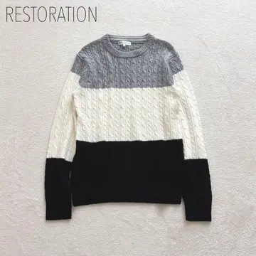 RESTORATION 크루넥 케이블 니트 M 심플 캐주얼