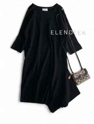 엘렌딕 모드감 비대칭 헴 미 실루엣 롱 원피스 블랙
