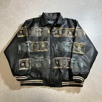 RAW BLUE 달러 지폐 패턴 페이크 가죽 자켓 b계 alwissam