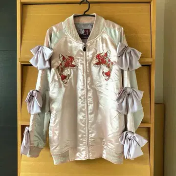 잉어 자수 리본 스카잔 4L 핑크