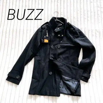 BUZZ 더블 브레스트 롱 코트 아우터 M 블랙 무지 고급스러움