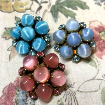 꽃 모양 꽃 브로치 3종 세트 버튼 레어 캣츠아이