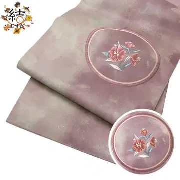 MO-3520 나고야 오비 자수 원형 꽃 무늬 나니와 쥐색