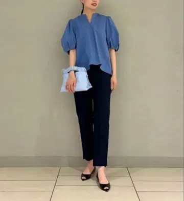 Ballsey 투모로우랜드 하이카운트 개버딘 퍼프 슬리브 블라우스