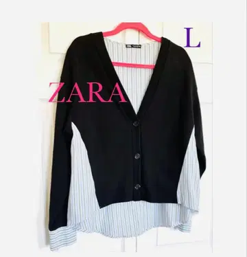 ZARA 상의 가디건 블라우스 L 블랙 블루 계열 스트랩