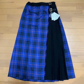 B.C STOCK SIMPLICITE 체크 무늬 롱 스커트 블루