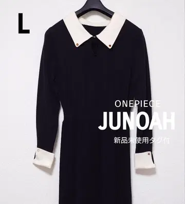 주노아 택 포함 새상품 바이컬러 세미 플레어 니트 원피스