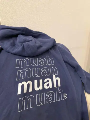 muahmuah 네이비 후드티 후드 부착 F
