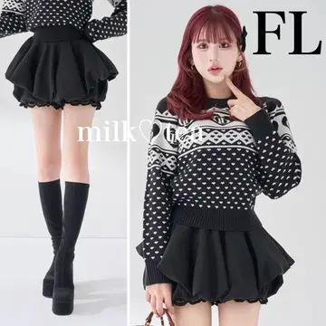 택 포함 새상품 다리치 볼륨 벌룬 미니 스커트 블랙 FL