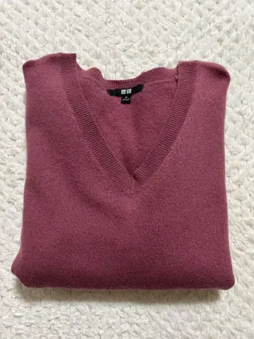 UNIQLO 퍼플 핑크 캐시미어 100% V넥 스웨터 M