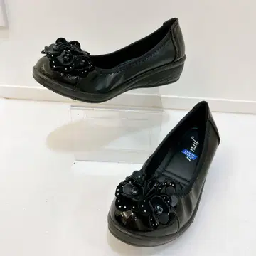 꽃 장식 블랙 플랫슈즈 22.5cm