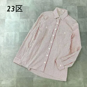23구 스트라이프 긴팔 셔츠 가슴 포켓 레드 라인