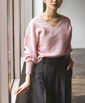noble CA/W 숏 V 풀오버 핑크