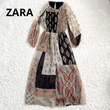 ZARA 페이즐리 무늬 롱 원피스 쉬폰 보헤미안 긴팔 플레어