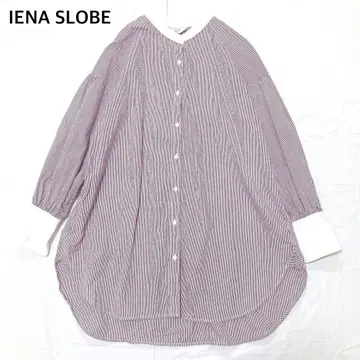 [새상품급] 슬로브 이에나 밴드 카라 스트라이프 긴팔 셔츠 튜닉 기장