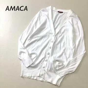 AMACA 코튼 니트 가디건 싸개 버튼 화이트