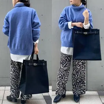 [ SITA PARANTICA ] 캔버스 x 가죽 토트백 L 네이비